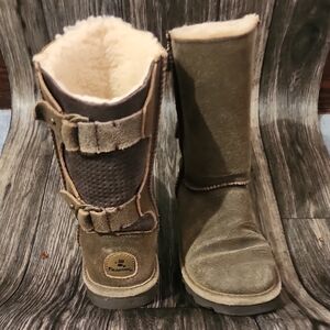 BearPaw 2136W-Clara Brown Suede Boots with Buckle Detail